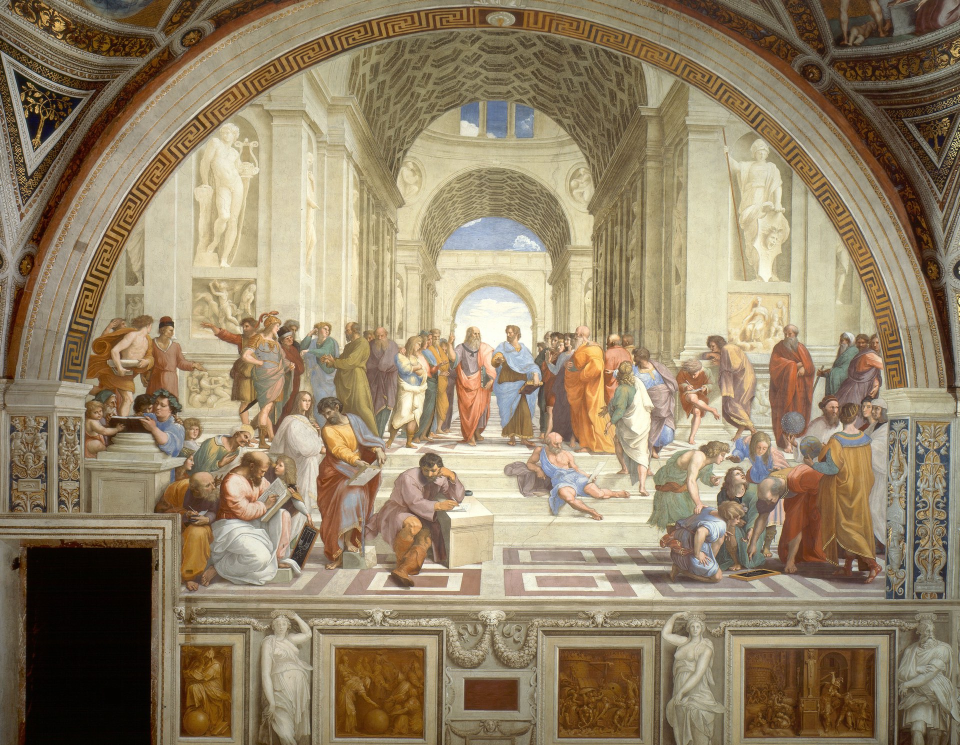 La escuela de Atenas; Año, 1509-1511; Autor, Rafael Sanzio; Técnica, Pintura al fresco